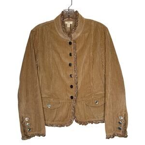 J. Jill Petite Fall Corduroy Jacket Velvet Trim Ruffle Detail Boho Style Medium